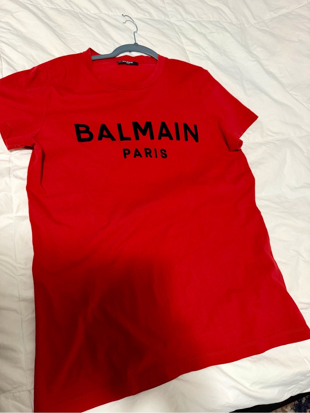 Balmain Red Tee with Black Woven Label